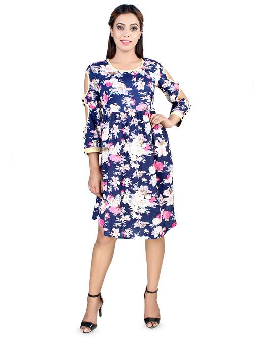 cut out sleeved floral a-line dress - 16708926 - Very Small Image - 1