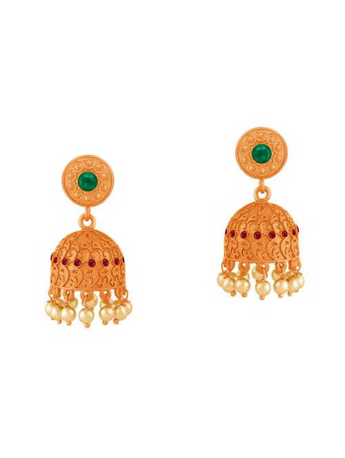 gold metal jhumka earring - 16711528 - Very Small Image - 1