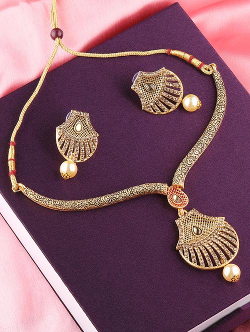 gold metal necklaces and earring - 16712494 - Very Small Image - 1