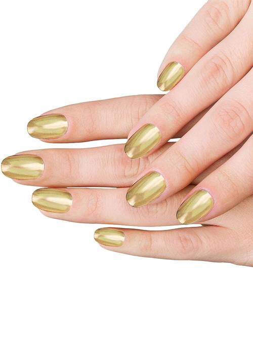 hand made /hand painted/hand crafted customised -gold chrome press on gel nails-with extensions and chrome nail art - 16713146 - Very Small Image - 1
