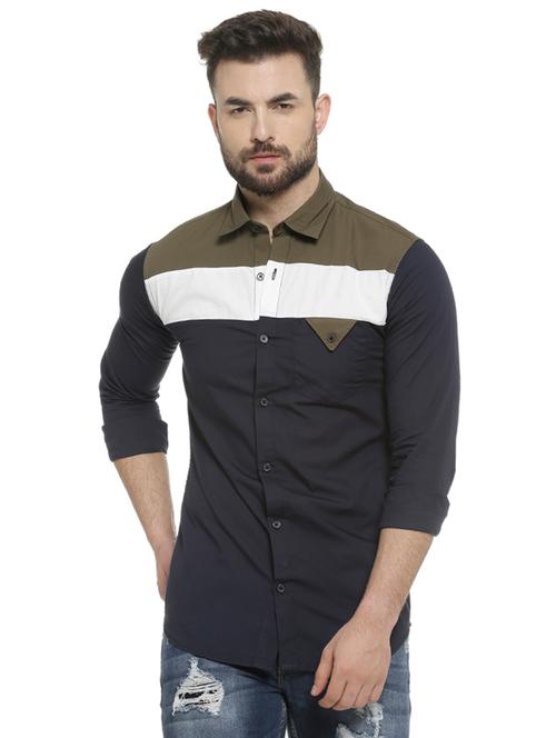 mens color block casual shirt - 16713875 - Very Small Image - 1