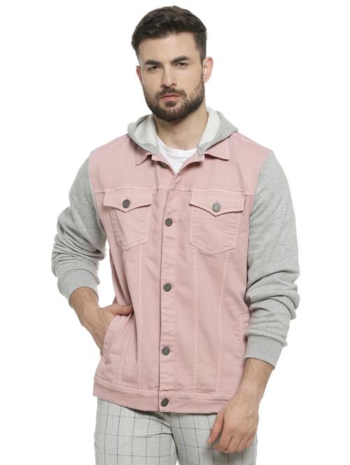 pink color block denim jacket - 16713890 - Very Small Image - 1