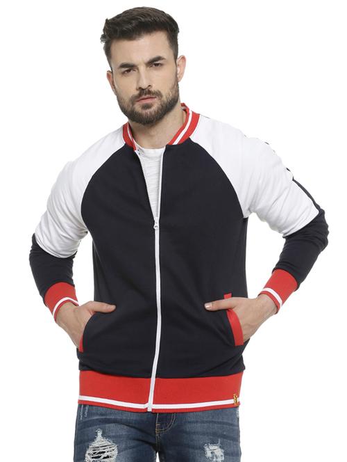 navy blue color block casual jacket - 16713892 - Very Small Image - 1