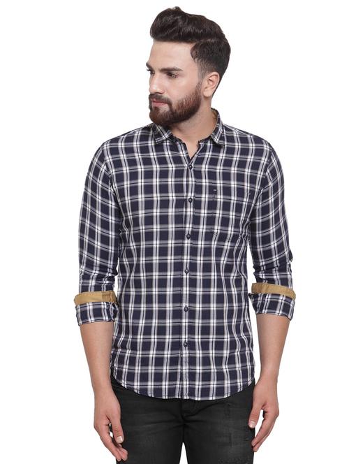 navy blue checkered casual shirt - 16715220 - Very Small Image - 1