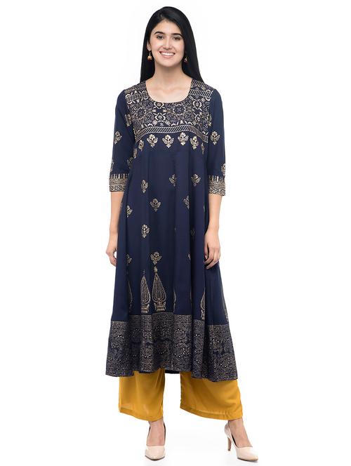 foil print flared kurta - 16716969 - Very Small Image - 1