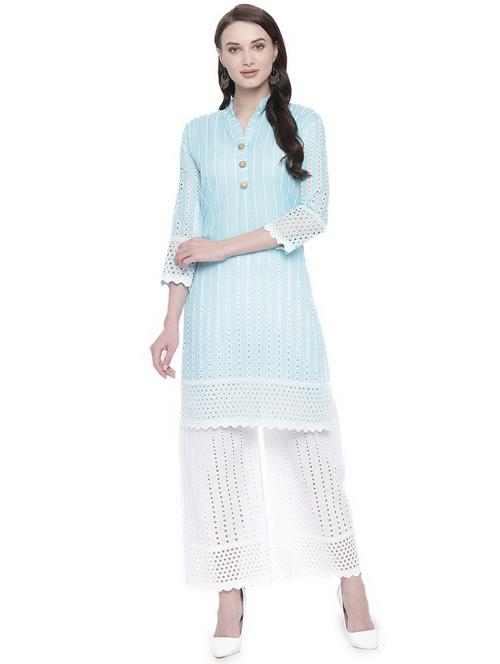 turquoise cotton kurta palazzo  set - 16717199 - Very Small Image - 1