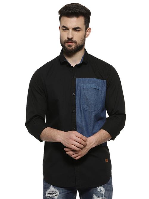 black color block casual shirt - 16717660 - Very Small Image - 1