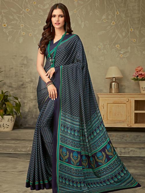 floral printed saree with blouse - 16718221 - Very Small Image - 1