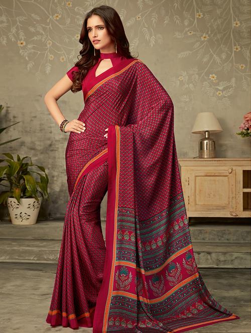 floral printed saree with blouse - 16718222 - Very Small Image - 1