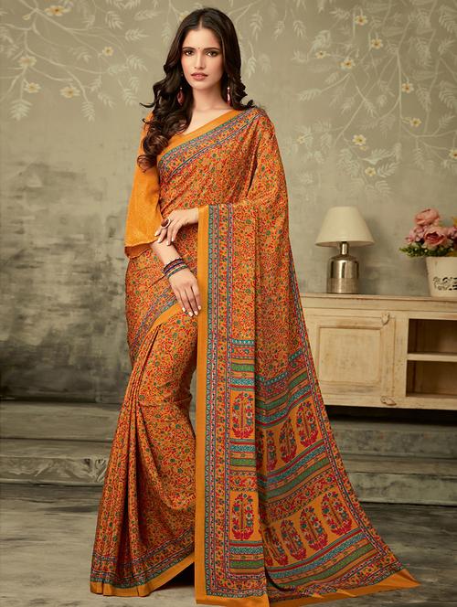 floral printed saree with blouse - 16718228 - Very Small Image - 1