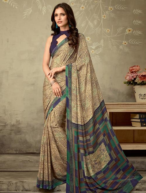 abstract printed saree with blouse - 16718236 - Very Small Image - 1