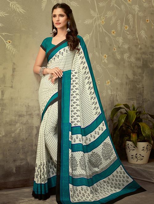 floral printed saree with blouse - 16718242 - Very Small Image - 1
