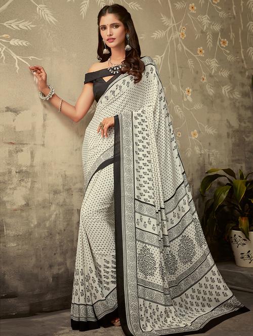 floral printed saree with blouse - 16718244 - Very Small Image - 1