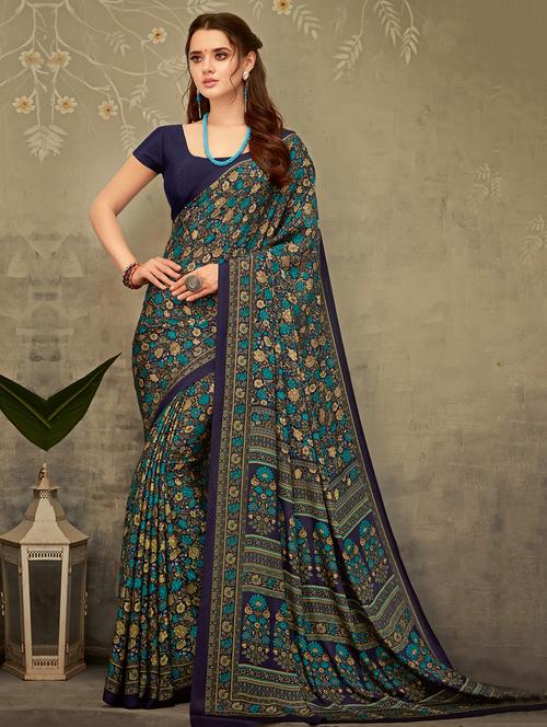 floral printed saree with blouse - 16718253 - Very Small Image - 1