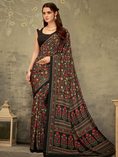 floral printed saree with blouse - 16718256 - Very Small Image - 1