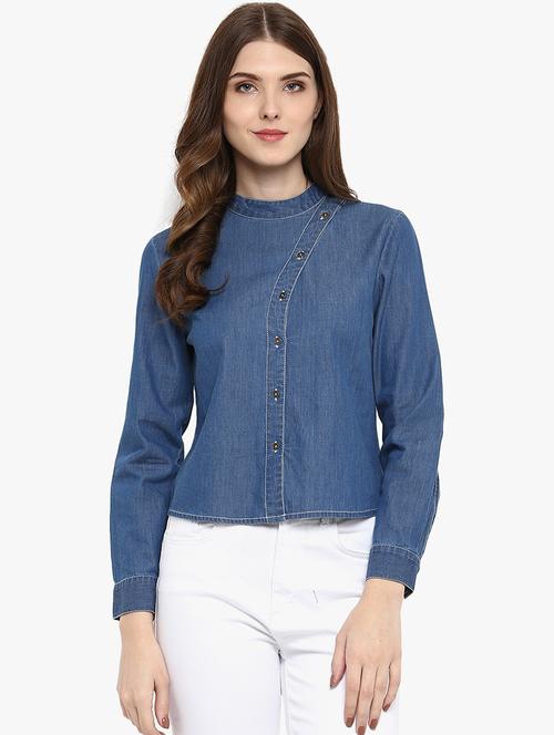 mock neck denim top  - 16718554 - Very Small Image - 1
