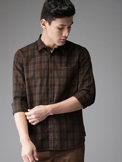 brown checkered casual shirt - 16718718 - Very Small Image - 1