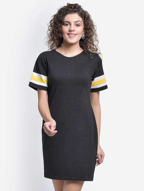 contrast taped round neck shift dress - 16724790 - Very Small Image - 1