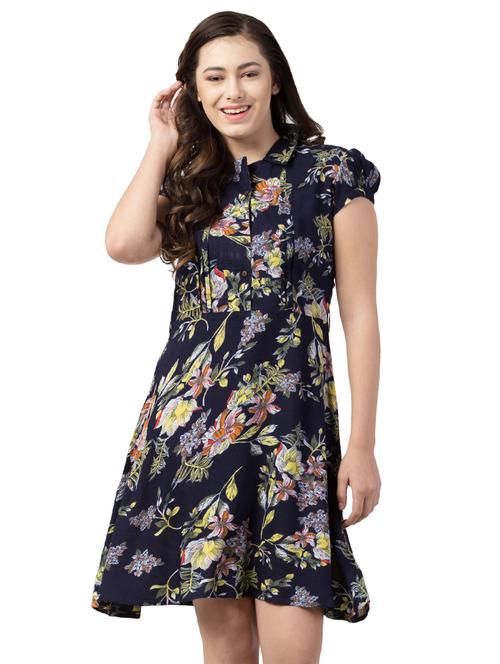 puff sleeved floral a-line dress - 16726449 - Very Small Image - 1