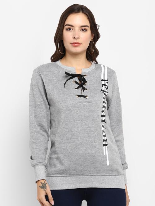 lace up neck graphic sweatshirt  - 16726872 - Very Small Image - 1