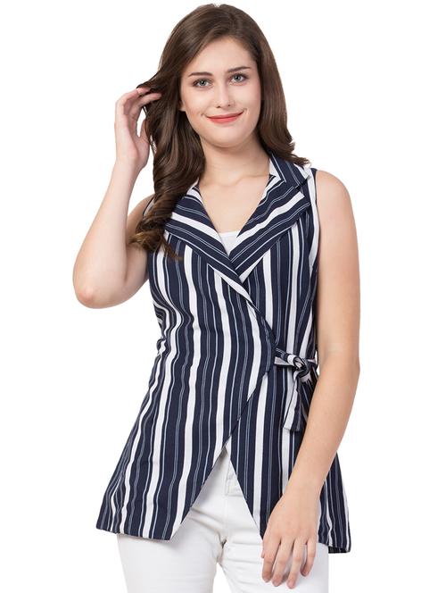 tie knot lapel neck striped top - 16726898 - Very Small Image - 1