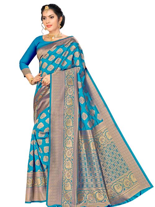 printed banarasi saree with blouse - 16729001 - Very Small Image - 1