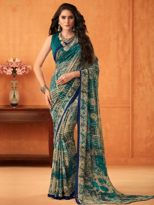 abstract printed saree with blouse - 16730177 - Very Small Image - 1
