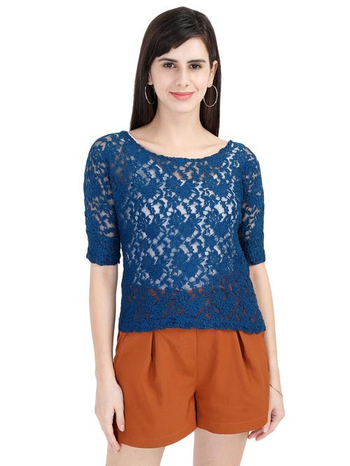 round neck floral laced top - 16730375 - Very Small Image - 1