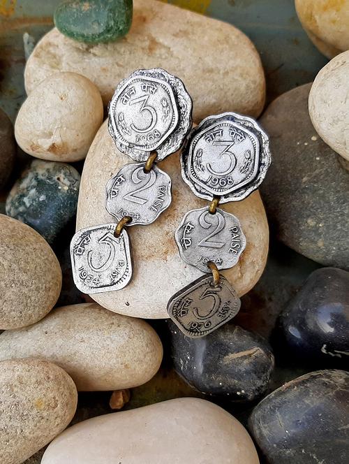 silver brass drop earring - 16733281 - Very Small Image - 1