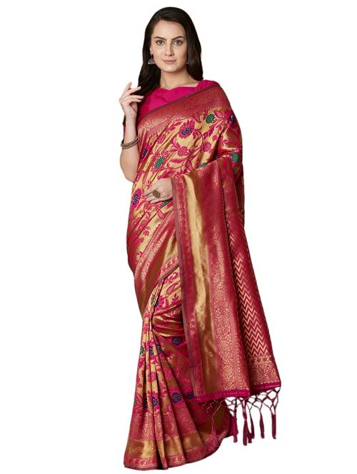 floral banarasi saree with blouse - 16734245 - Very Small Image - 1