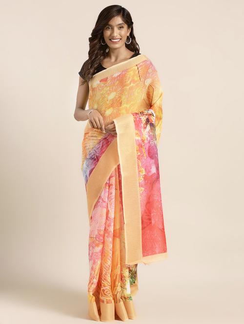 floral printed saree with blouse - 16734963 - Very Small Image - 1