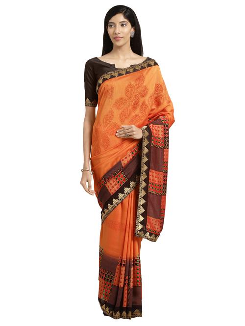 printed bordered saree with blouse - 16735146 - Very Small Image - 1