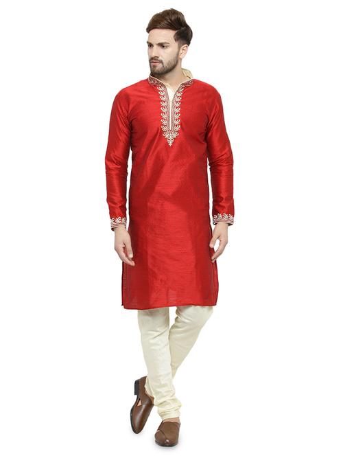 red embroidered kurta pyjama set - 16735246 - Very Small Image - 1