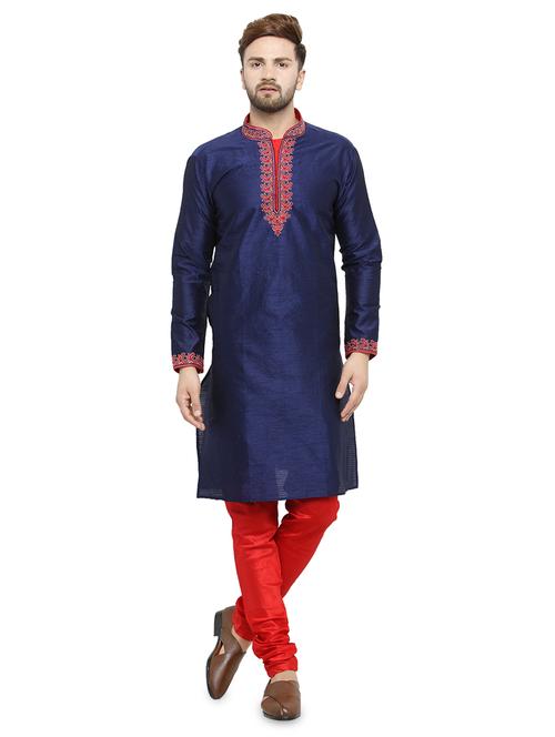 navy blue embroidered kurta pyjama set - 16735247 - Very Small Image - 1