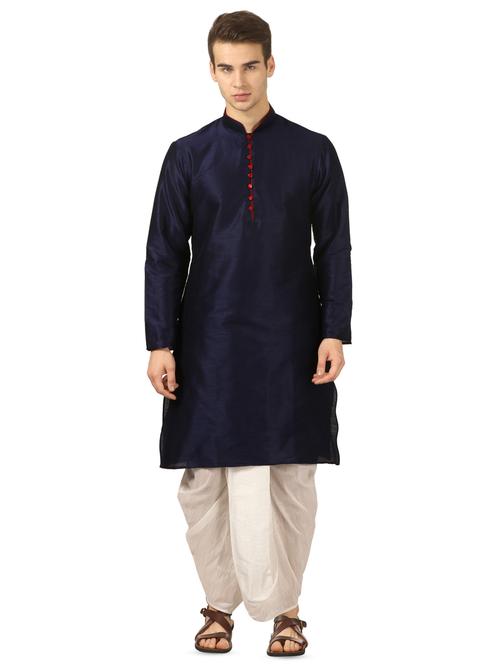 navy blue solid dhoti kurta set - 16735416 - Very Small Image - 1