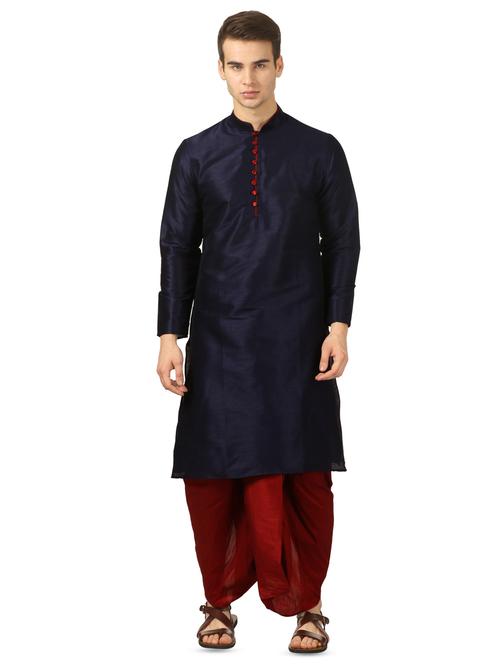 navy blue solid dhoti kurta set - 16735419 - Very Small Image - 1