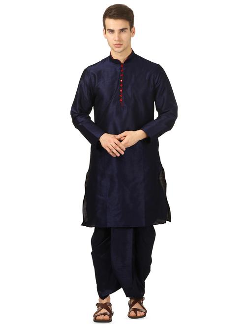 navy blue solid dhoti kurta set - 16735420 - Very Small Image - 1