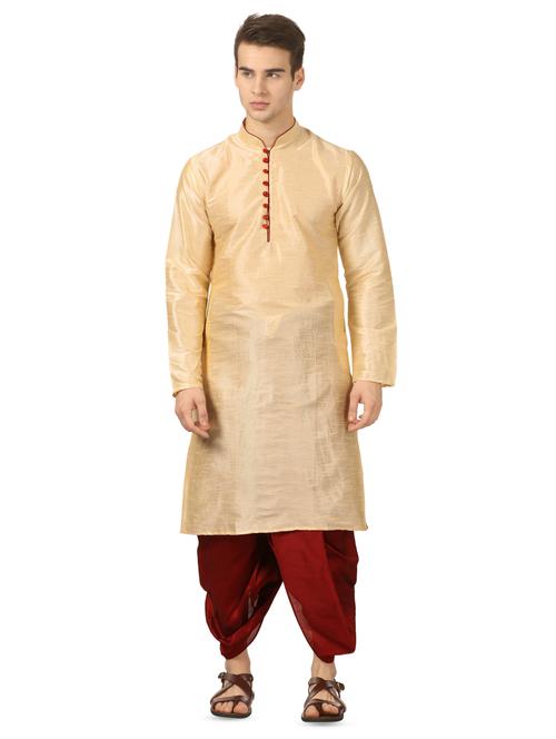 beige solid dhoti kurta set - 16735424 - Very Small Image - 1
