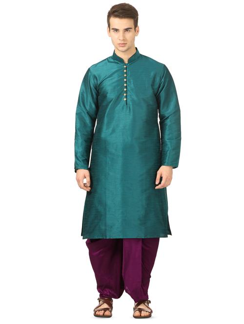 green solid dhoti kurta set - 16735425 - Very Small Image - 1