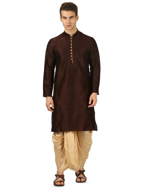 brown solid dhoti kurta set - 16735428 - Very Small Image - 1