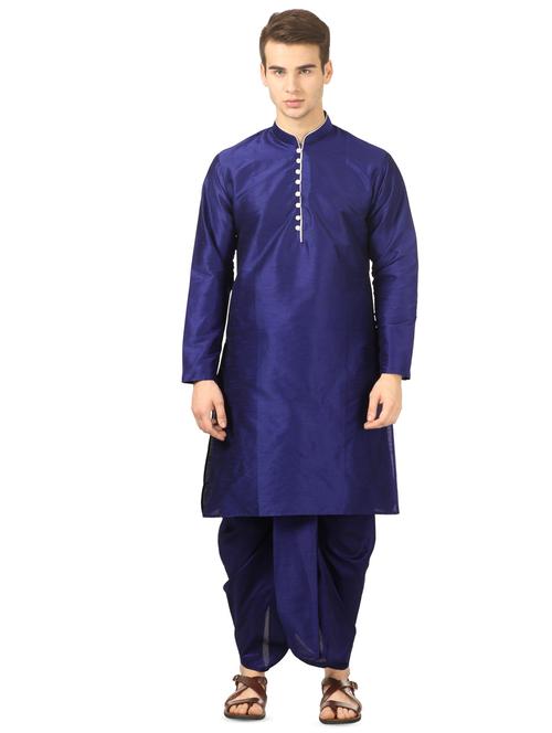 blue solid dhoti kurta set - 16735430 - Very Small Image - 1