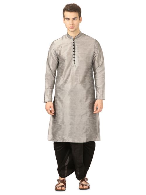 silver solid dhoti kurta set - 16735432 - Very Small Image - 1