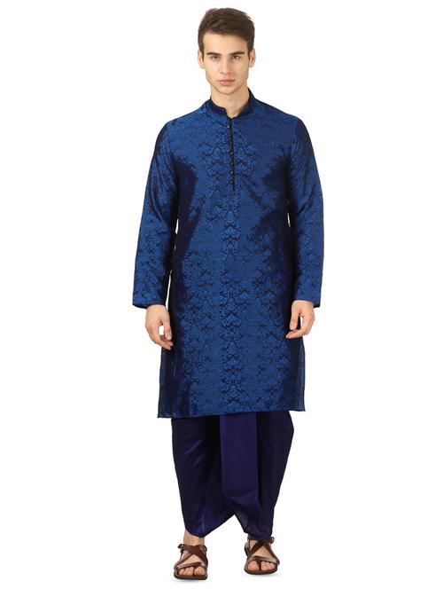 blue pure silk brocade dhoti kurta set - 16735439 - Very Small Image - 1