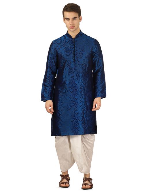 blue pure silk brocade dhoti kurta set - 16735441 - Very Small Image - 1