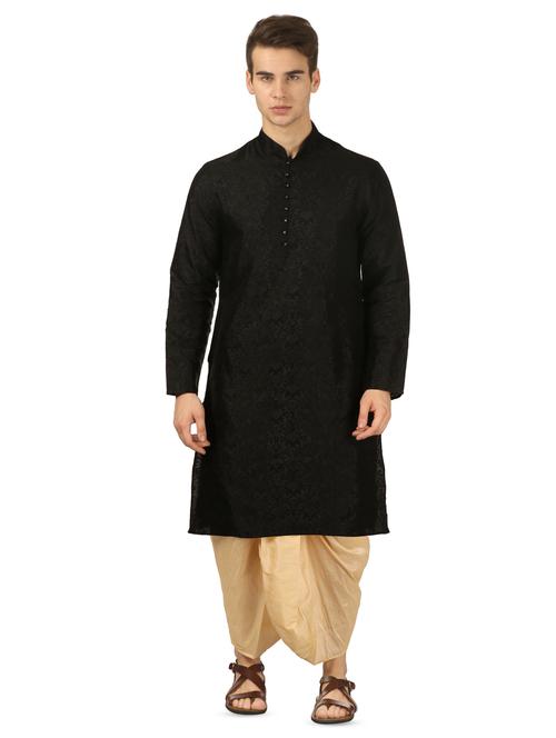 black pure silk brocade dhoti kurta set - 16735443 - Very Small Image - 1