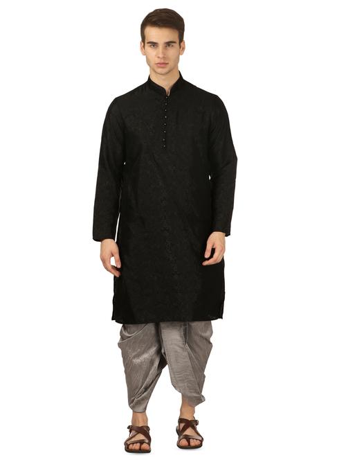 black pure silk brocade dhoti kurta set - 16735444 - Very Small Image - 1