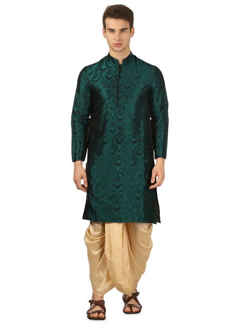green pure silk jacquard dhoti kurta set - 16735446 - Very Small Image - 1