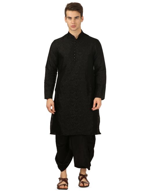 black pure silk jacquard dhoti kurta set - 16735448 - Very Small Image - 1