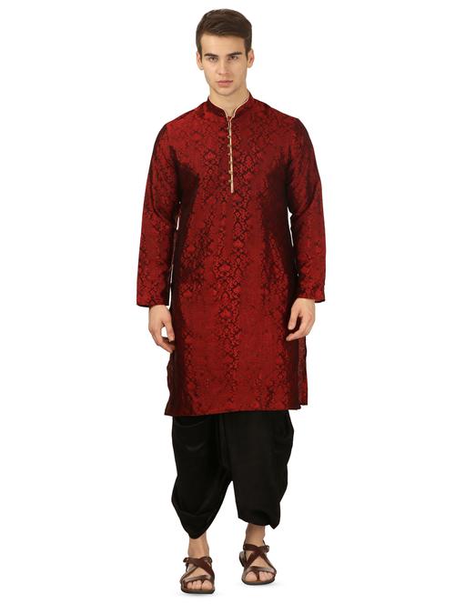 red pure silk jacquard dhoti kurta set - 16735450 - Very Small Image - 1