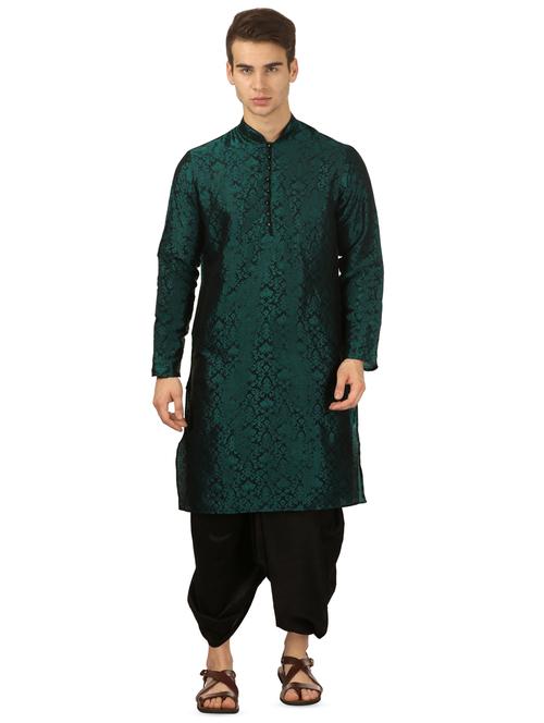 green pure silk jacquard dhoti kurta set - 16735451 - Very Small Image - 1